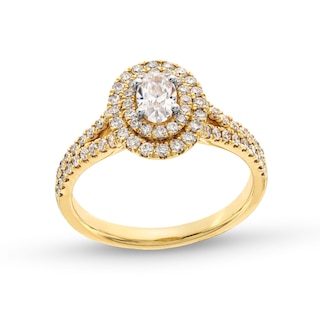 1.00 CT. T.W. Certified Oval Diamond Double Frame Split Shank Engagement Ring in 14K Gold (F/SI2)