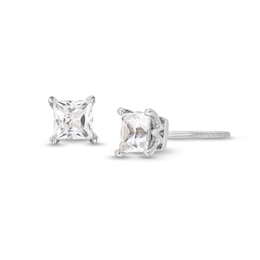 Trouvaille Collection 1.00 CT. T.W. DeBeers®-Graded Princess-Cut Diamond Solitaire Stud Earrings in 14K Gold (F/I1)
