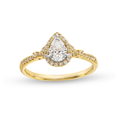 0.29 CT. T.W. Pear-Shaped Diamond Frame V-Sides Engagement Ring in 14K Gold