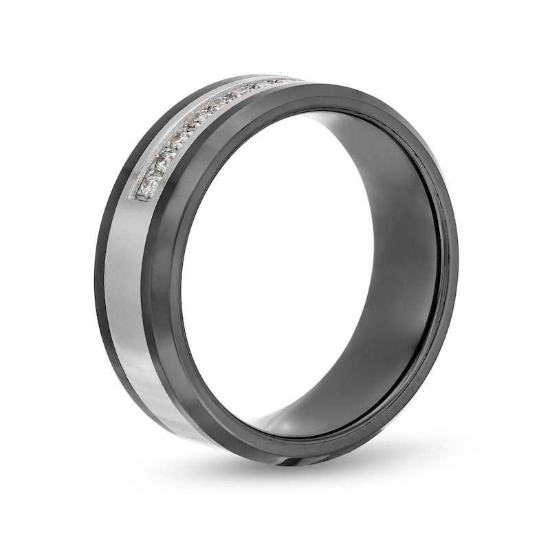 Men's 8.0mm Stainless Steel and Black Ion Plate Band with 0.15 CT. T.W. of Diamonds - Size 10|Peoples Jewellers