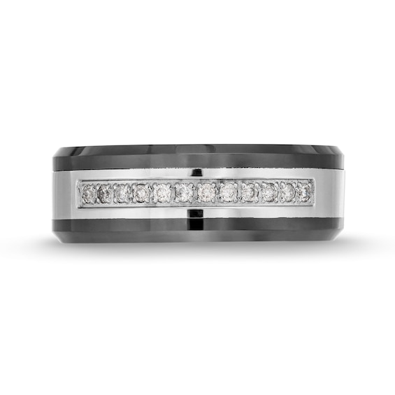 Men's 8.0mm Stainless Steel and Black Ion Plate Band with 0.15 CT. T.W. of Diamonds - Size 10