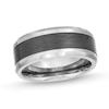 Thumbnail Image 0 of Men's 9.0mm Beveled Edge Wedding Band in Tungsten with Brushed Black Ceramic Inlay - Size 10