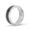 Thumbnail Image 2 of Men's 9.0mm Beveled Edge Wedding Band in Tungsten with Brushed Black Ceramic Inlay - Size 10