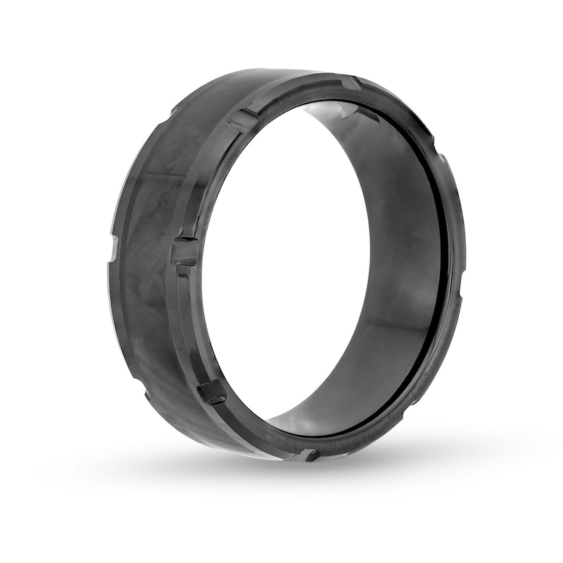 Men's 8.0mm Wedding Band in Black Tungsten with Black Carbon Fibre Inset - Size 10|Peoples Jewellers