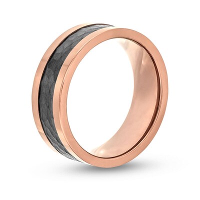 Men's 8.0mm Wedding Band in Rose-Tone Ion Plated Tungsten with Black Carbon Fibre Inset - Size 10