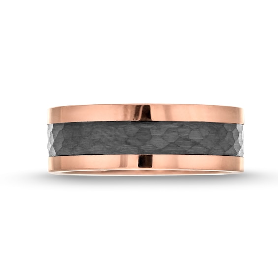 Men's 8.0mm Wedding Band in Rose-Tone Ion Plated Tungsten with Black Carbon Fibre Inset - Size 10