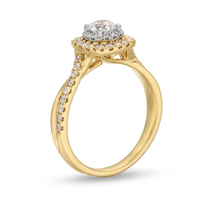 0.90 CT. T.W. GIA-Graded Diamond Cushion Frame Crossover Shank Engagement Ring in 14K Gold (F/SI2)