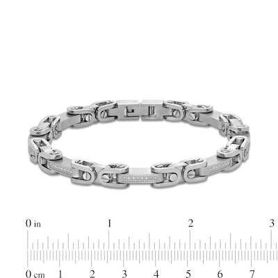 Men's 0.25 CT. T.W. Diamond Stirrup Link Bracelet in Stainless Steel - 8.5"