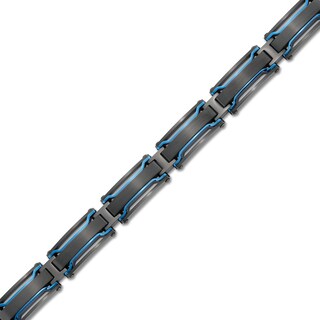 Men's Bar Link Bracelet in Black and Blue Ion-Plated Stainless Steel - 8.5"