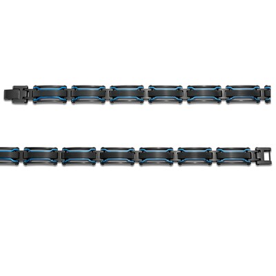 Men's Bar Link Bracelet in Black and Blue Ion-Plated Stainless Steel - 8.5"