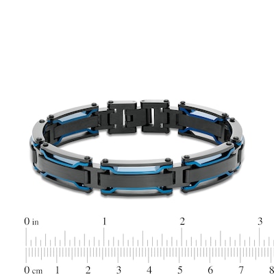 Men's Bar Link Bracelet in Black and Blue Ion-Plated Stainless Steel - 8.5"