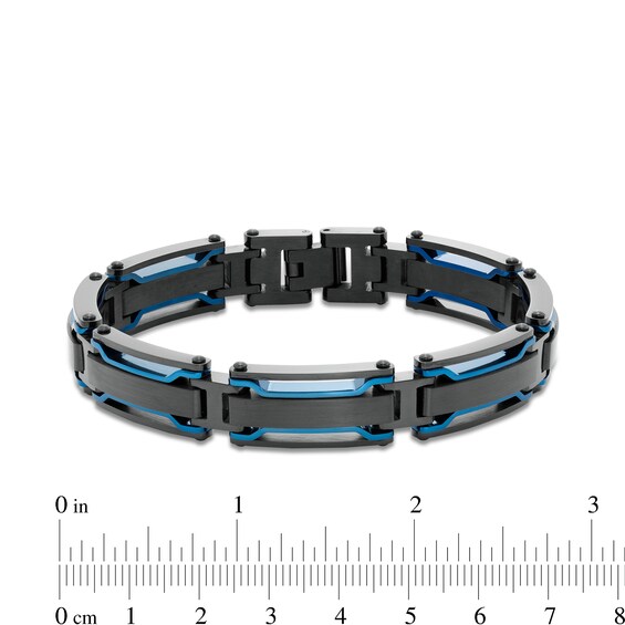 Men's Bar Link Bracelet in Black and Blue Ion-Plated Stainless Steel - 8.5"