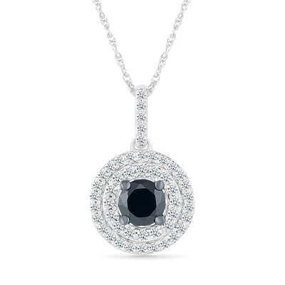 0.70 CT. T.W. Black and White Diamond Double Frame Pendant in 10K White Gold