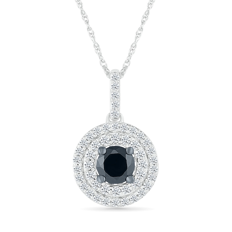 0.70 CT. T.W. Black and White Diamond Double Frame Pendant in 10K White Gold|Peoples Jewellers