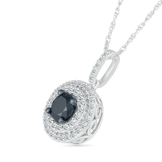 0.70 CT. T.W. Black and White Diamond Double Frame Pendant in 10K White Gold