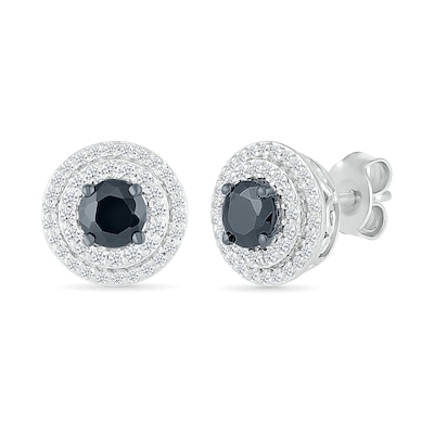 1.00 CT. T.W. Black and White Diamond Double Frame Stud Earrings in 10K White Gold