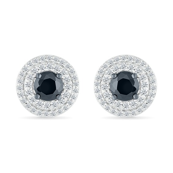 1.00 CT. T.W. Black and White Diamond Double Frame Stud Earrings in 10K White Gold