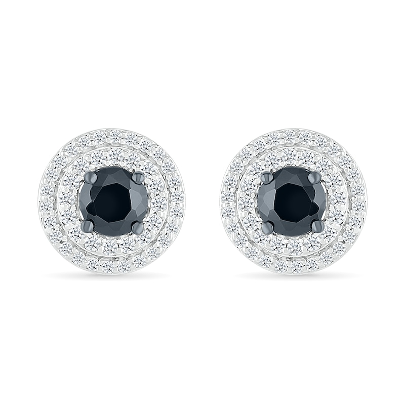1.00 CT. T.W. Black and White Diamond Double Frame Stud Earrings in 10K White Gold|Peoples Jewellers