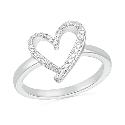 Diamond Accent Ribbon Heart Ring in Sterling Silver