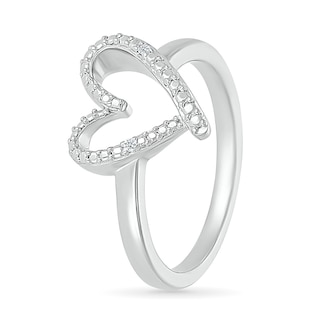 Diamond Accent Ribbon Heart Ring in Sterling Silver