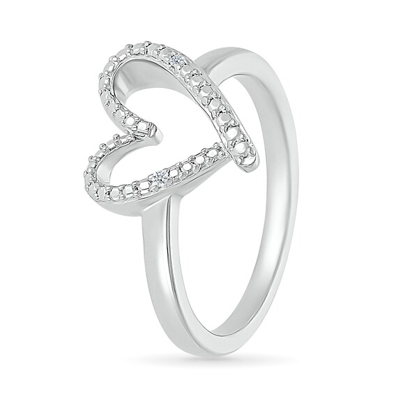 Diamond Accent Ribbon Heart Ring in Sterling Silver