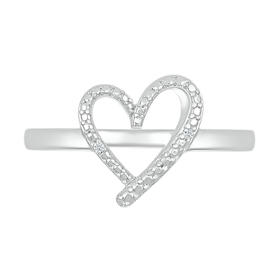 Diamond Accent Ribbon Heart Ring in Sterling Silver