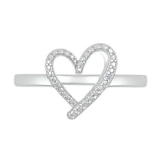 Diamond Accent Ribbon Heart Ring in Sterling Silver