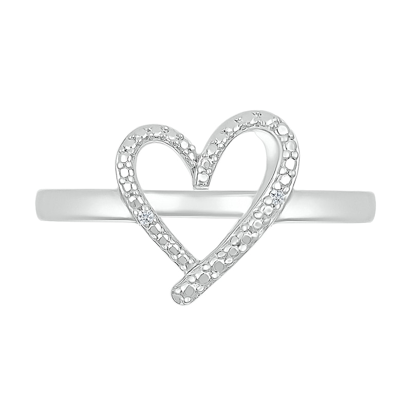 Diamond Accent Ribbon Heart Ring in Sterling Silver