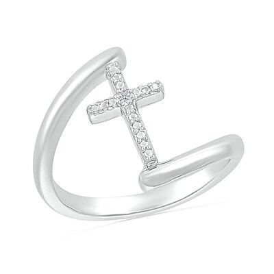 Diamond Accent Cross Bypass Open Shank Ring in Sterling Silver