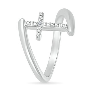 Diamond Accent Cross Bypass Open Shank Ring in Sterling Silver