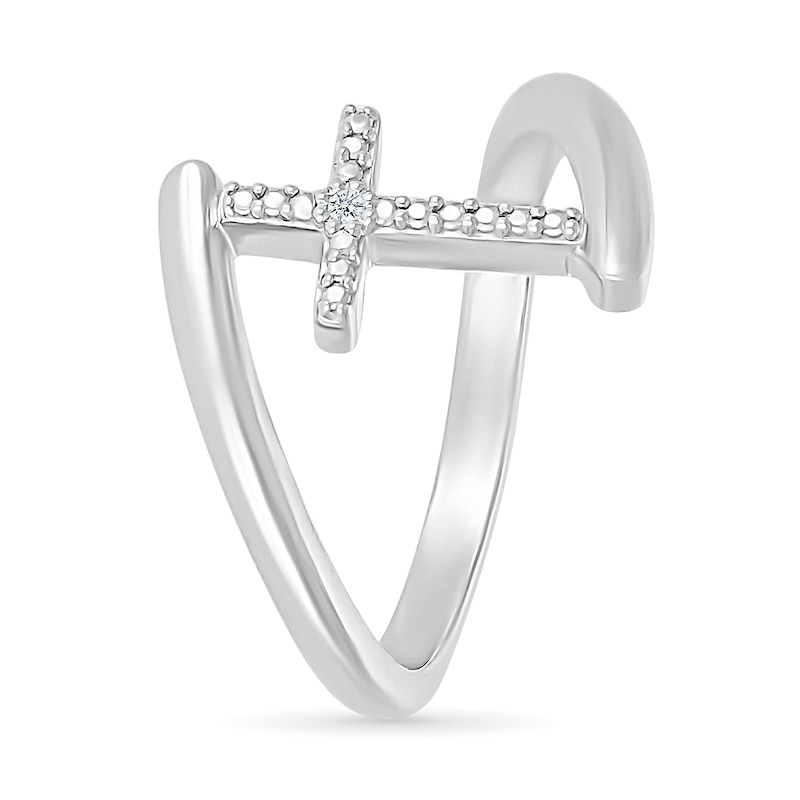 Diamond Accent Cross Bypass Open Shank Ring in Sterling Silver|Peoples Jewellers