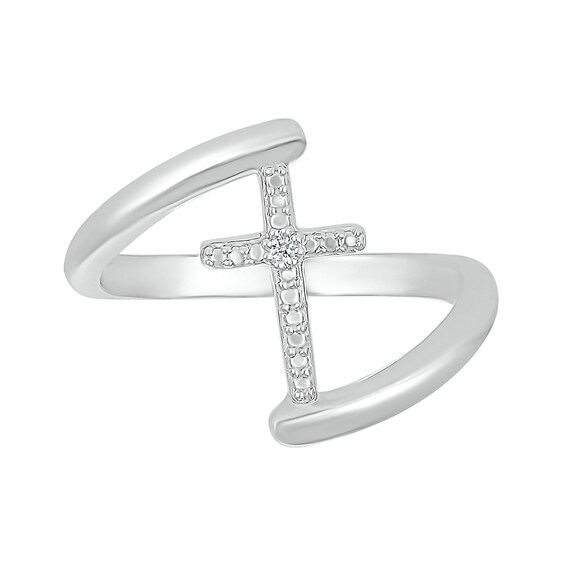 Diamond Accent Cross Bypass Open Shank Ring in Sterling Silver