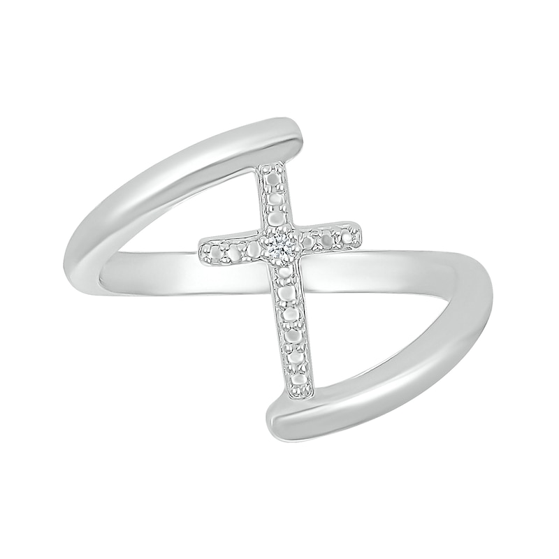 Diamond Accent Cross Bypass Open Shank Ring in Sterling Silver|Peoples Jewellers