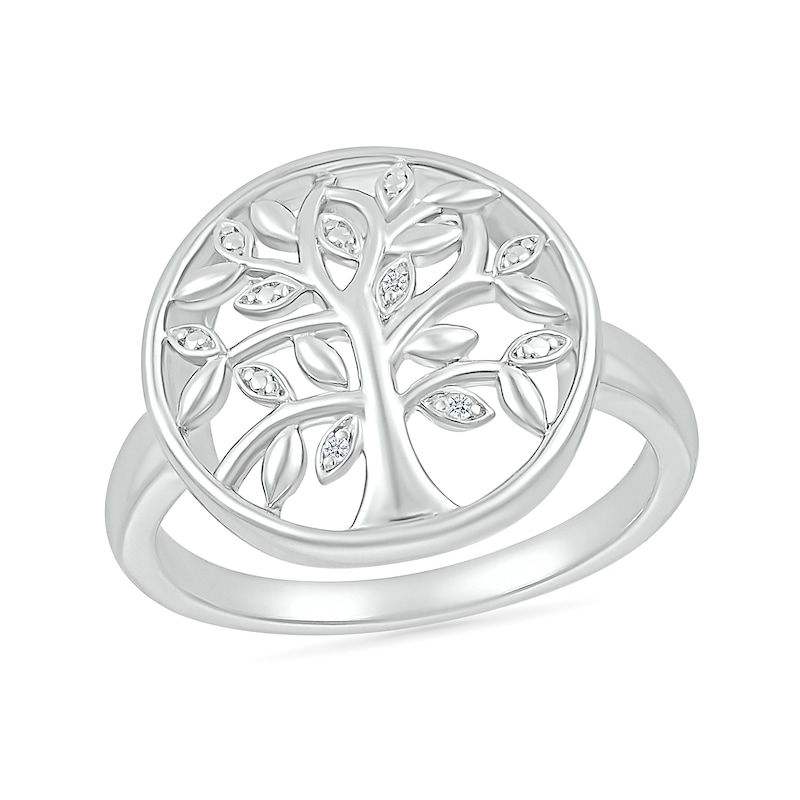 Diamond Accent Tree of Life Circle Ring in Sterling Silver|Peoples Jewellers