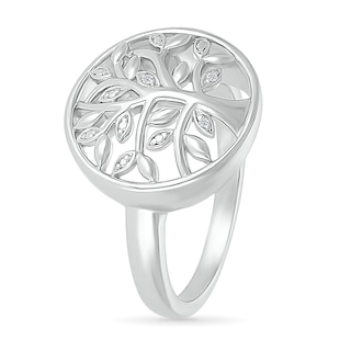 Diamond Accent Tree of Life Circle Ring in Sterling Silver