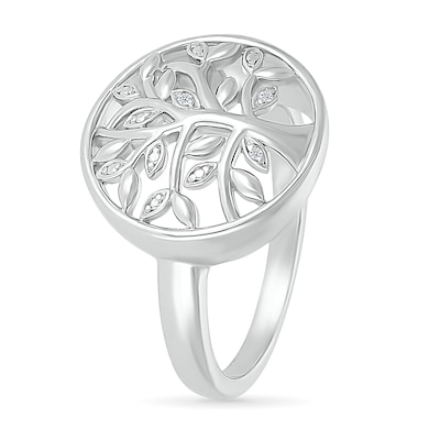 Diamond Accent Tree of Life Circle Ring in Sterling Silver