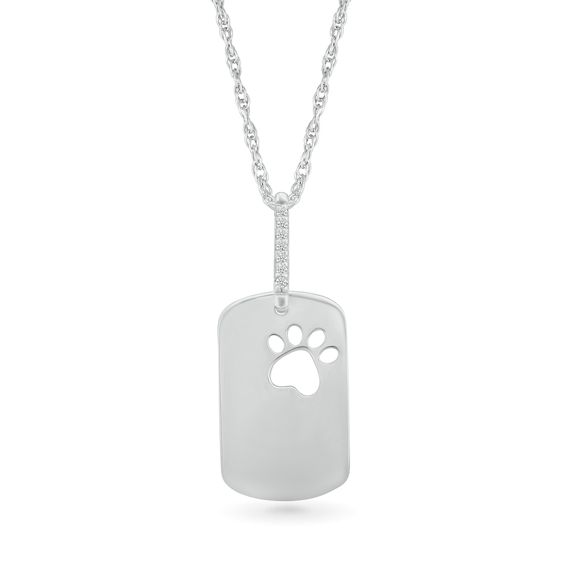 Diamond Accent Paw Print Cutout Dog Tag Pendant in Sterling Silver|Peoples Jewellers