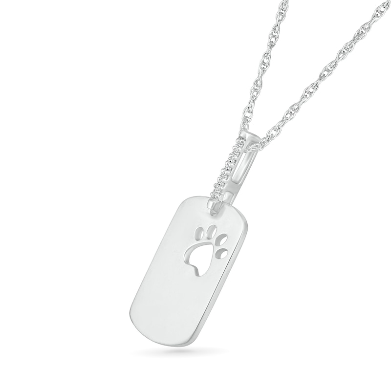 Diamond Accent Paw Print Cutout Dog Tag Pendant in Sterling Silver
