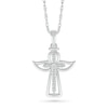 Diamond Accent Cross with Angel Outline Pendant in Sterling Silver