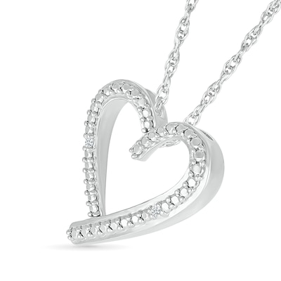 Diamond Accent Ribbon Heart Pendant in Sterling Silver