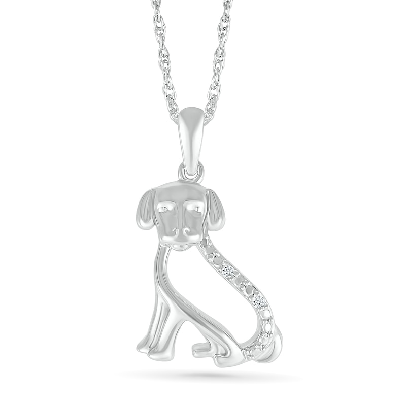 Diamond Accent Dog Outline Pendant in Sterling Silver