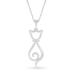 Diamond Accent Cat Outline Pendant in Sterling Silver