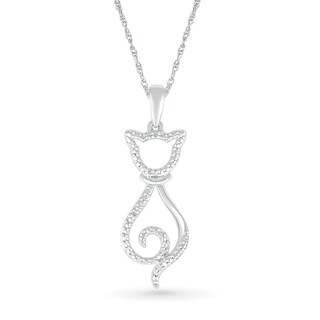 Diamond Accent Cat Outline Pendant in Sterling Silver