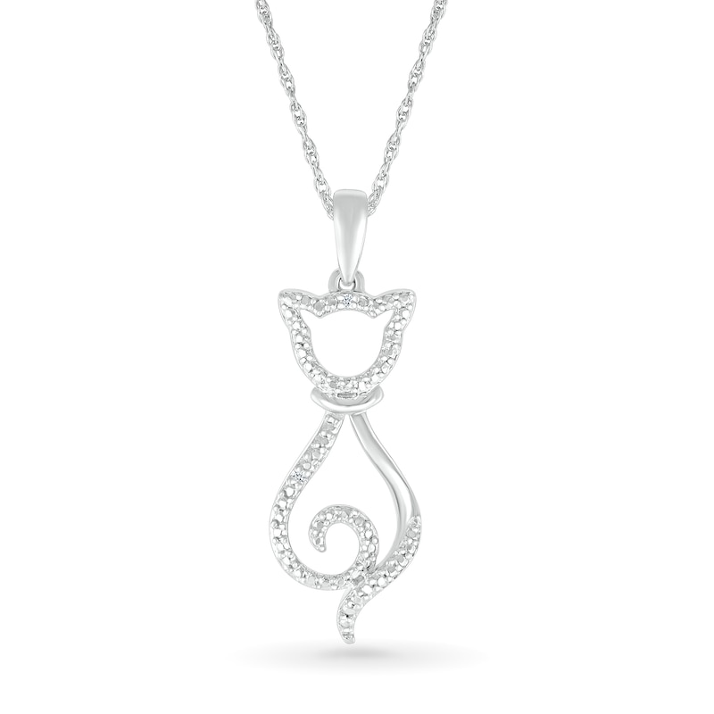 Diamond Accent Cat Outline Pendant in Sterling Silver