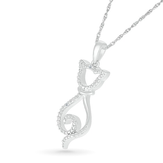 Diamond Accent Cat Outline Pendant in Sterling Silver