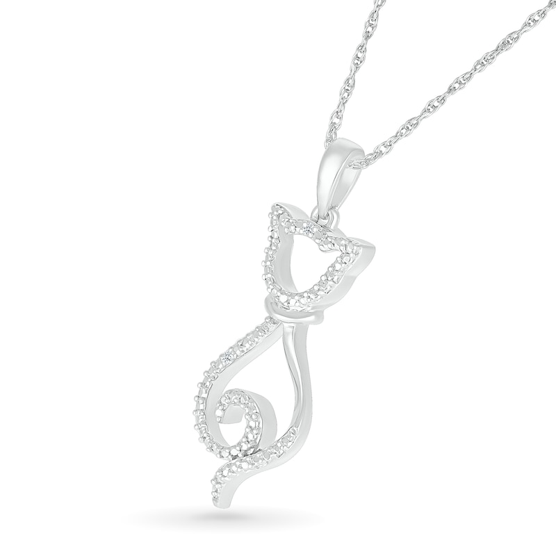 Diamond Accent Cat Outline Pendant in Sterling Silver | Peoples Jewellers