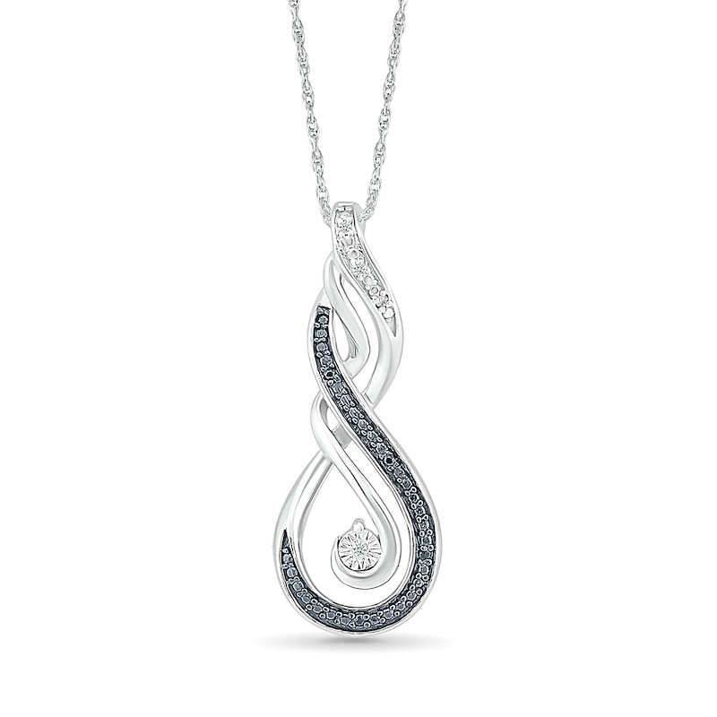 Black and White Diamond Accent Swirl Cradle Pendant in Sterling Silver