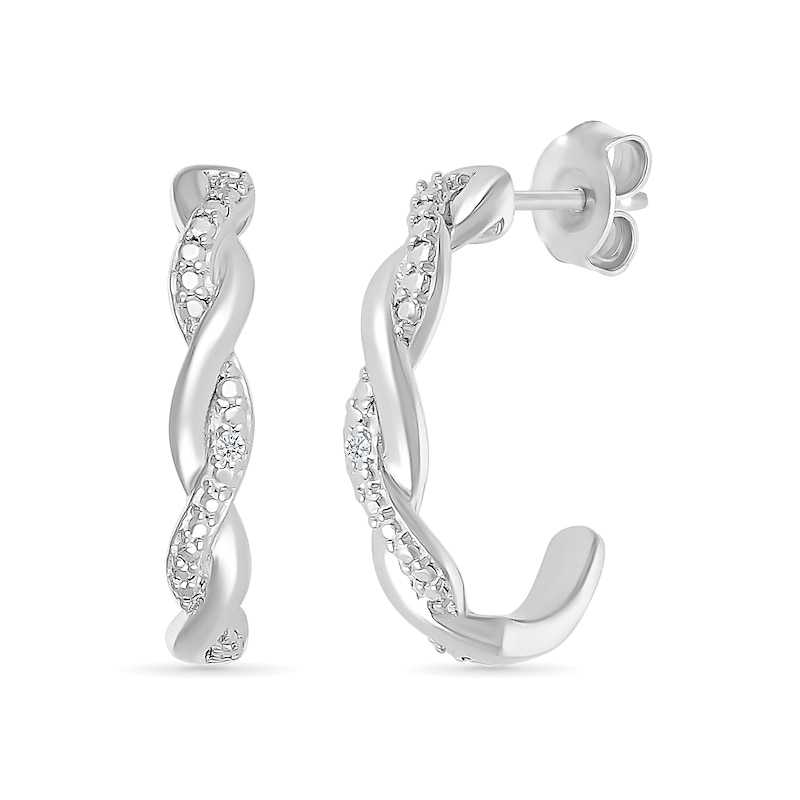 Diamond Accent and Polished Twist J-Hoop Earrings in Sterling Silver|Peoples Jewellers