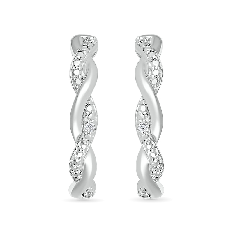 Diamond Accent and Polished Twist J-Hoop Earrings in Sterling Silver
