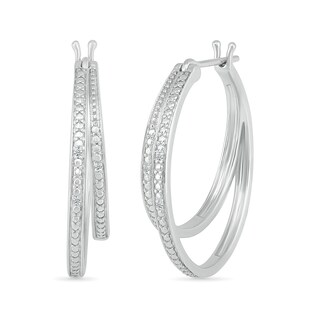 Diamond Accent Split Double Row Hoop Earrings in Sterling Silver